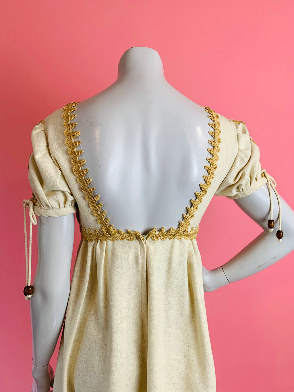 Gunne Sax Lace Up Vanilla Bean Cotton Maxi Dress — vintage 1970s Gunne Sax dress