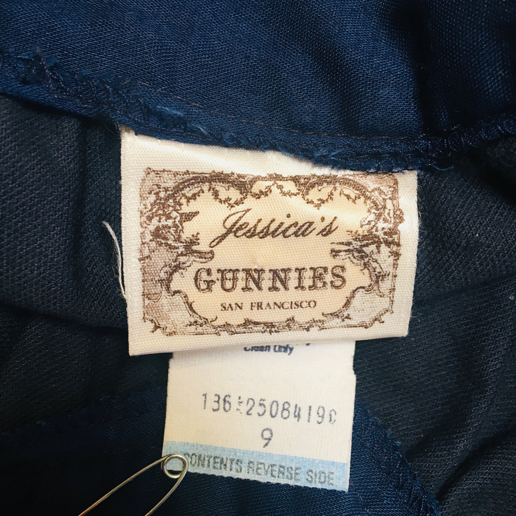 Midnight Blue Velvet Gunne Sax Skirt with Lace — vintage Gunne Sax bottoms in blue