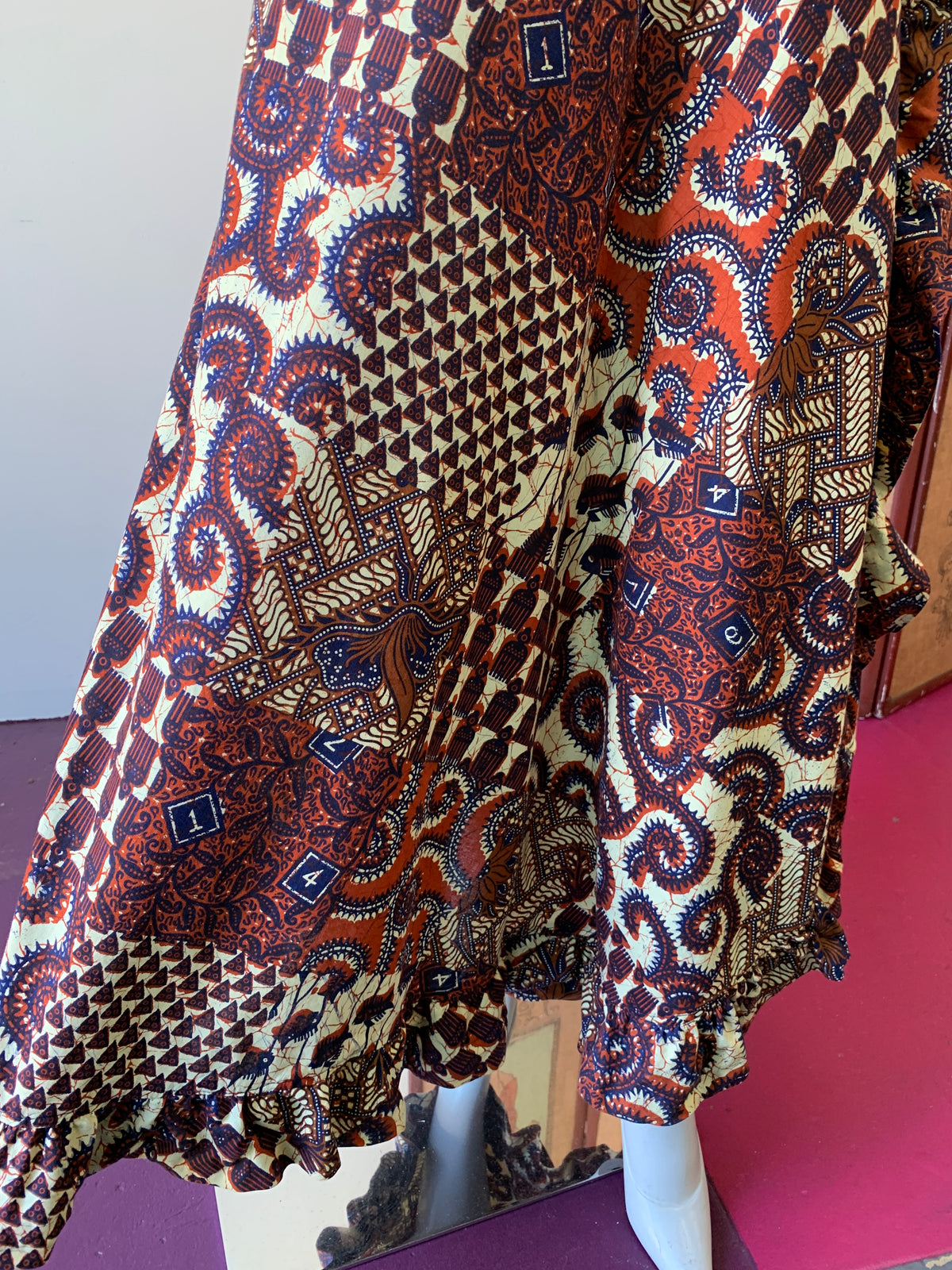 Indonesian Ruffle Maxi Wrap Skirt — vintage bottoms