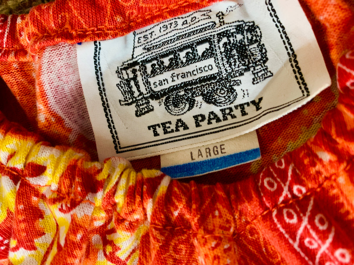 Peacock Print Firey Orange Crop Top — vintage top in orange
