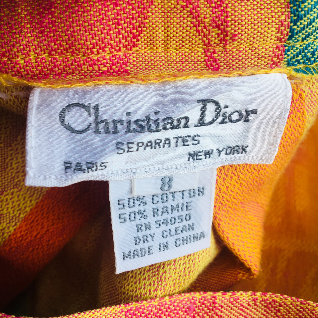 Christian Dior Multi-Color Leaf Pattern Pleated Skirt — vintage Christian Dior bottoms in multicolour