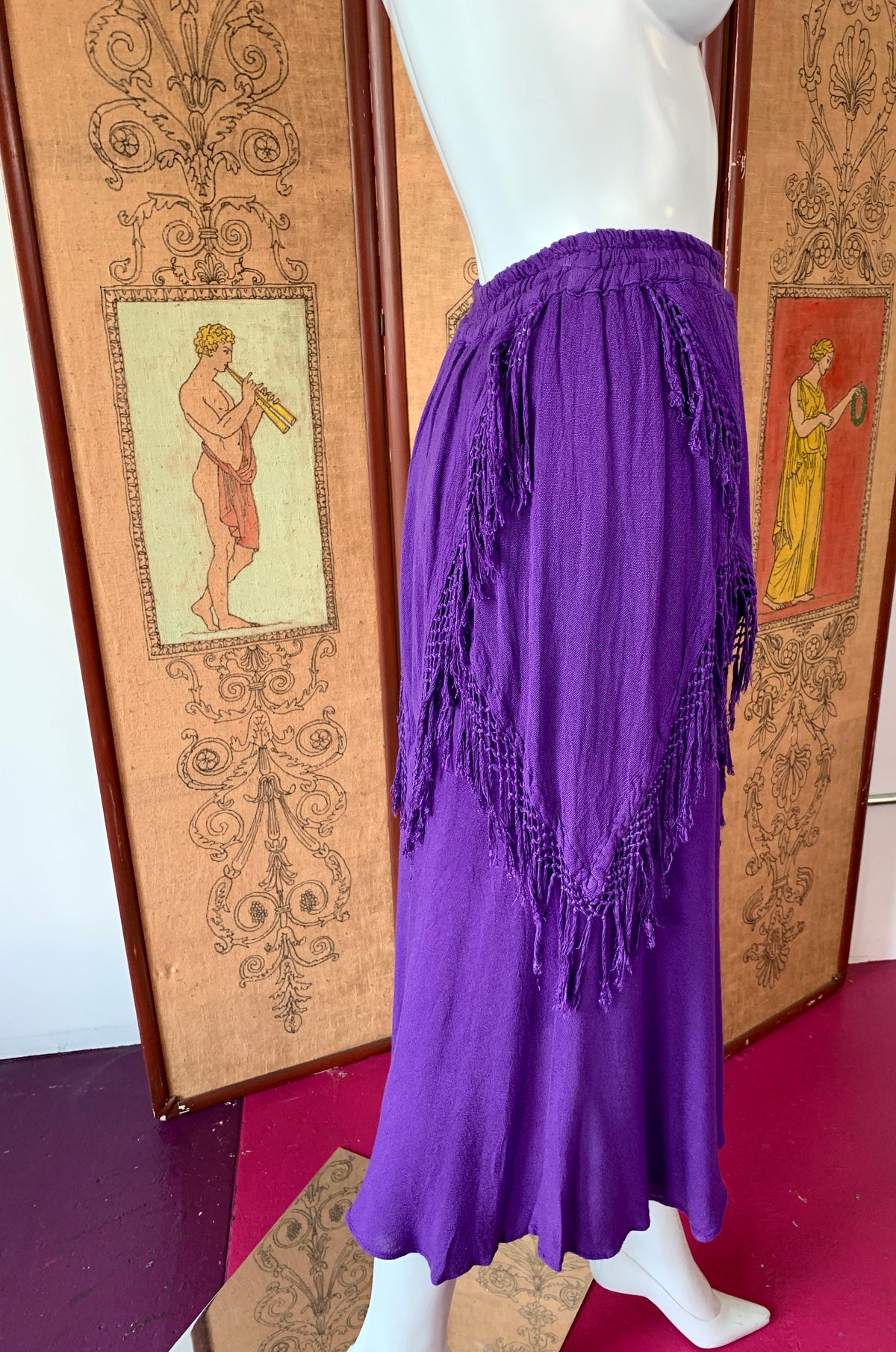 Purple Moroccan Fringe Skirt — vintage bottoms in purple