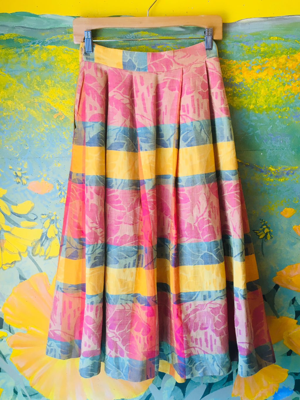 Christian Dior Multi-Color Leaf Pattern Pleated Skirt — vintage Christian Dior bottoms in multicolour