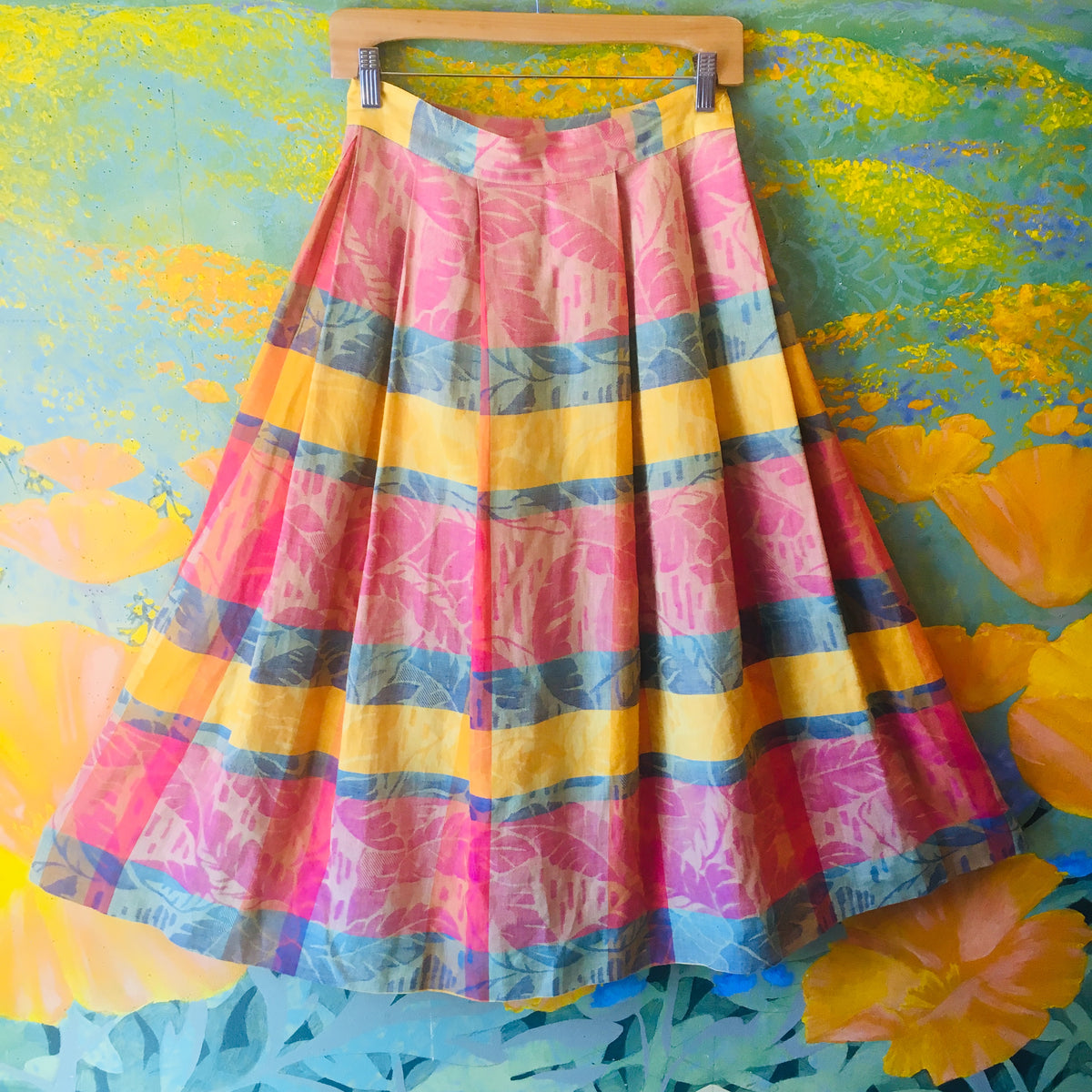 Christian Dior Multi-Color Leaf Pattern Pleated Skirt — vintage Christian Dior bottoms in multicolour