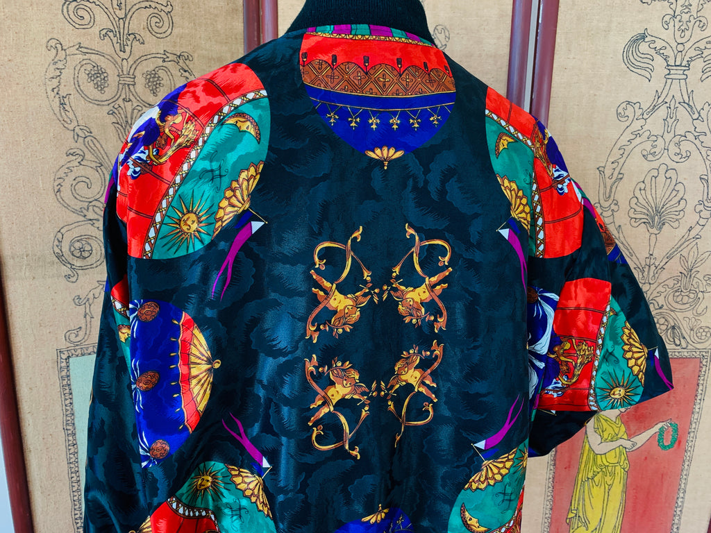 Hot Air Balloon Cherub Print 80s Jacket — vintage 1980s jacket in black, multicolour