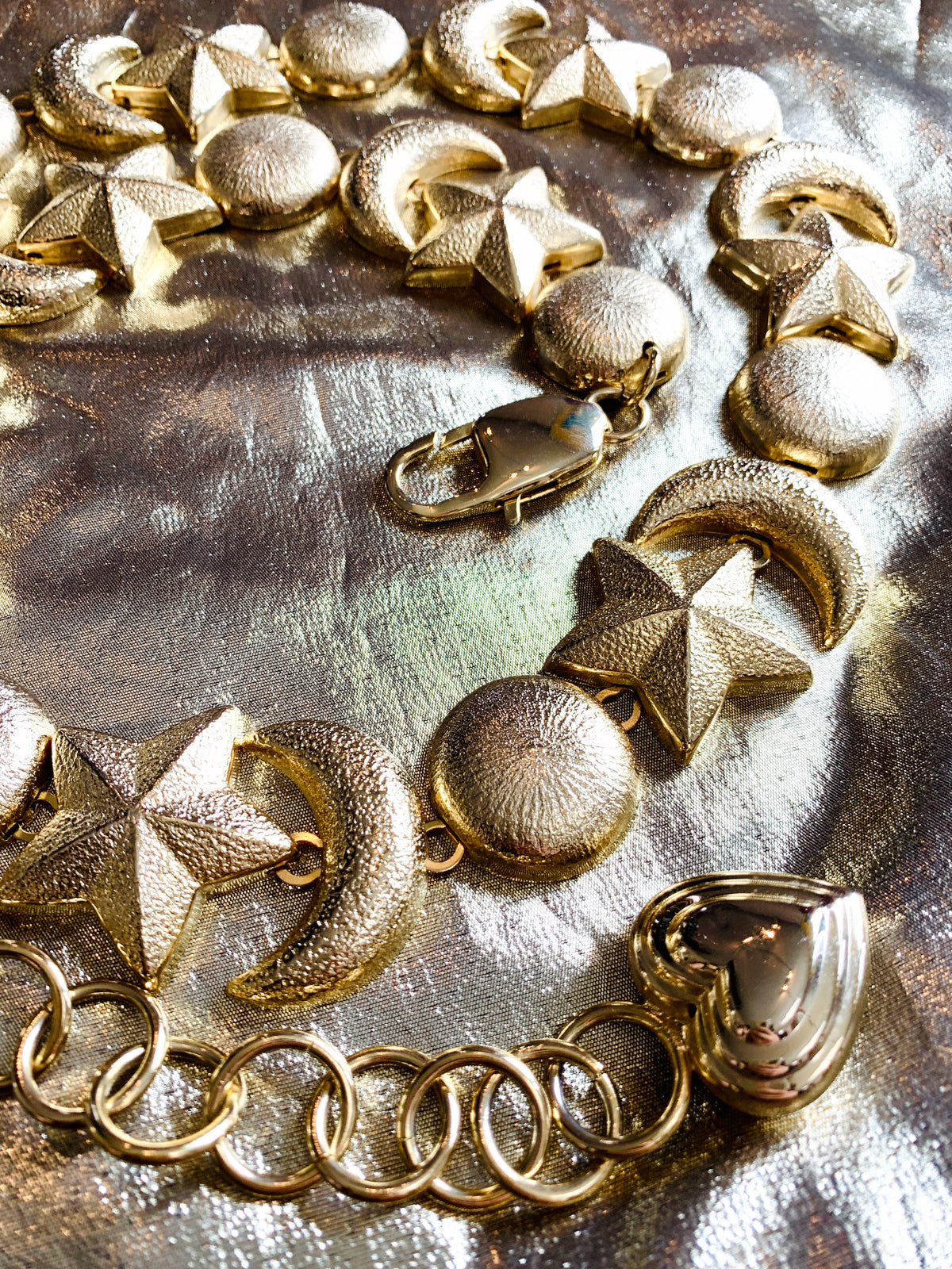 Cosmic Gold Moon & Stars Belt — vintage 1990s belt in gold