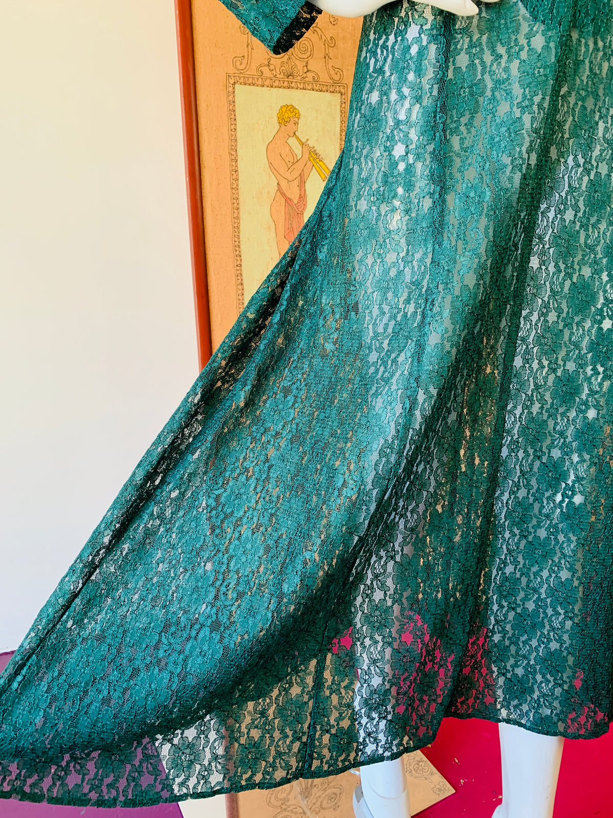 Forest Green Lace Up Back Full Lace Maxi Dress — vintage 1990s dress in green