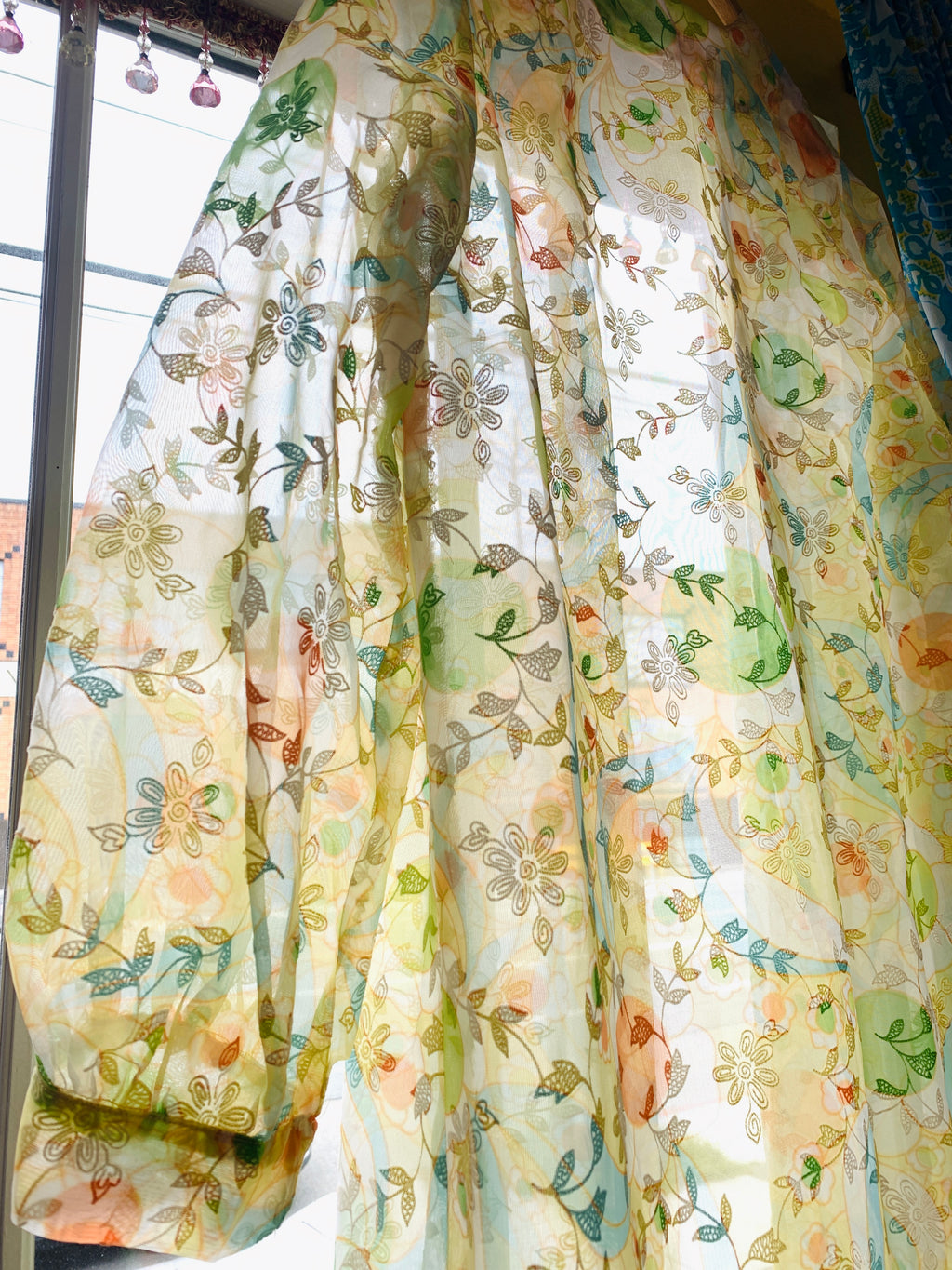 Psychedelic Sheer Flocked 1970s Duster — vintage 1970s caftan in multicolour