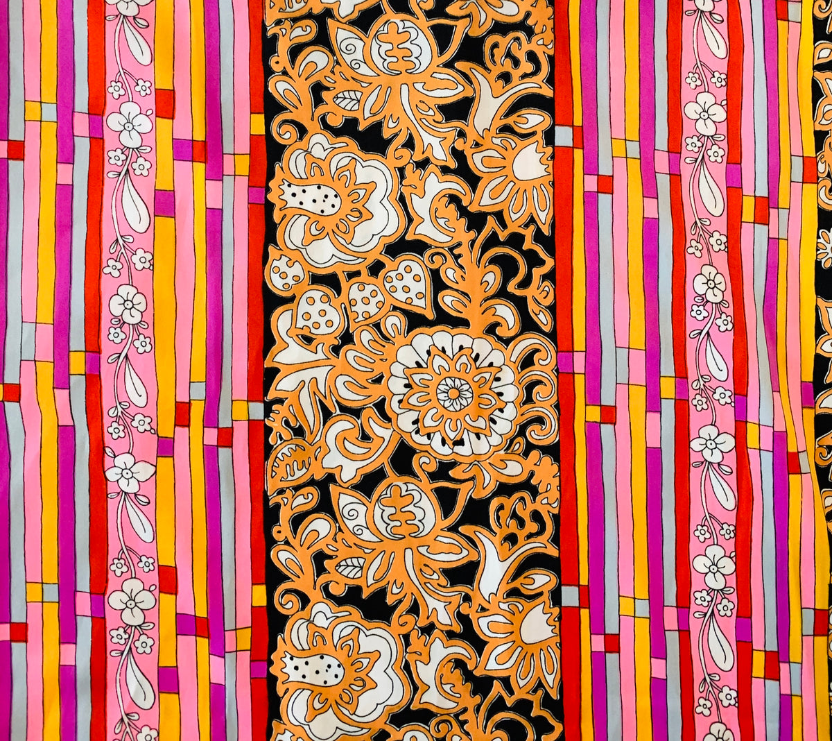 Pink Floral & Striped Deadstock 1970s Caftan — vintage 1970s caftan in pink