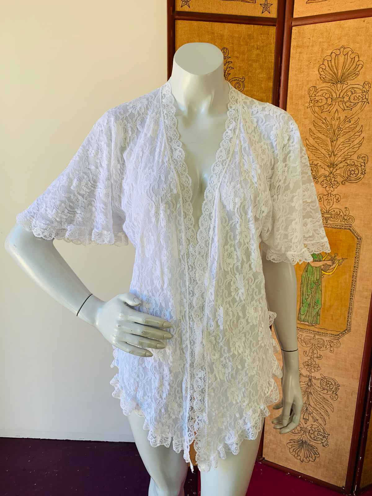White Lace Angel Sleeve Mini Duster — vintage jacket in white