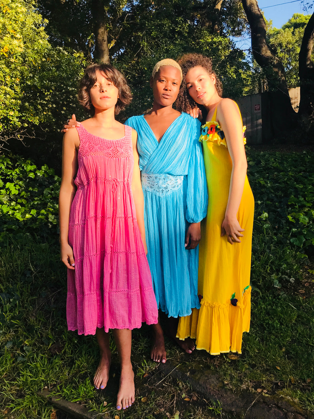 Indian Cotton Gauze Crochet Pink Dress with Rainbow Metallic Threads. Sold in excellent condition at Empress Vintage in Berkeley, CA.