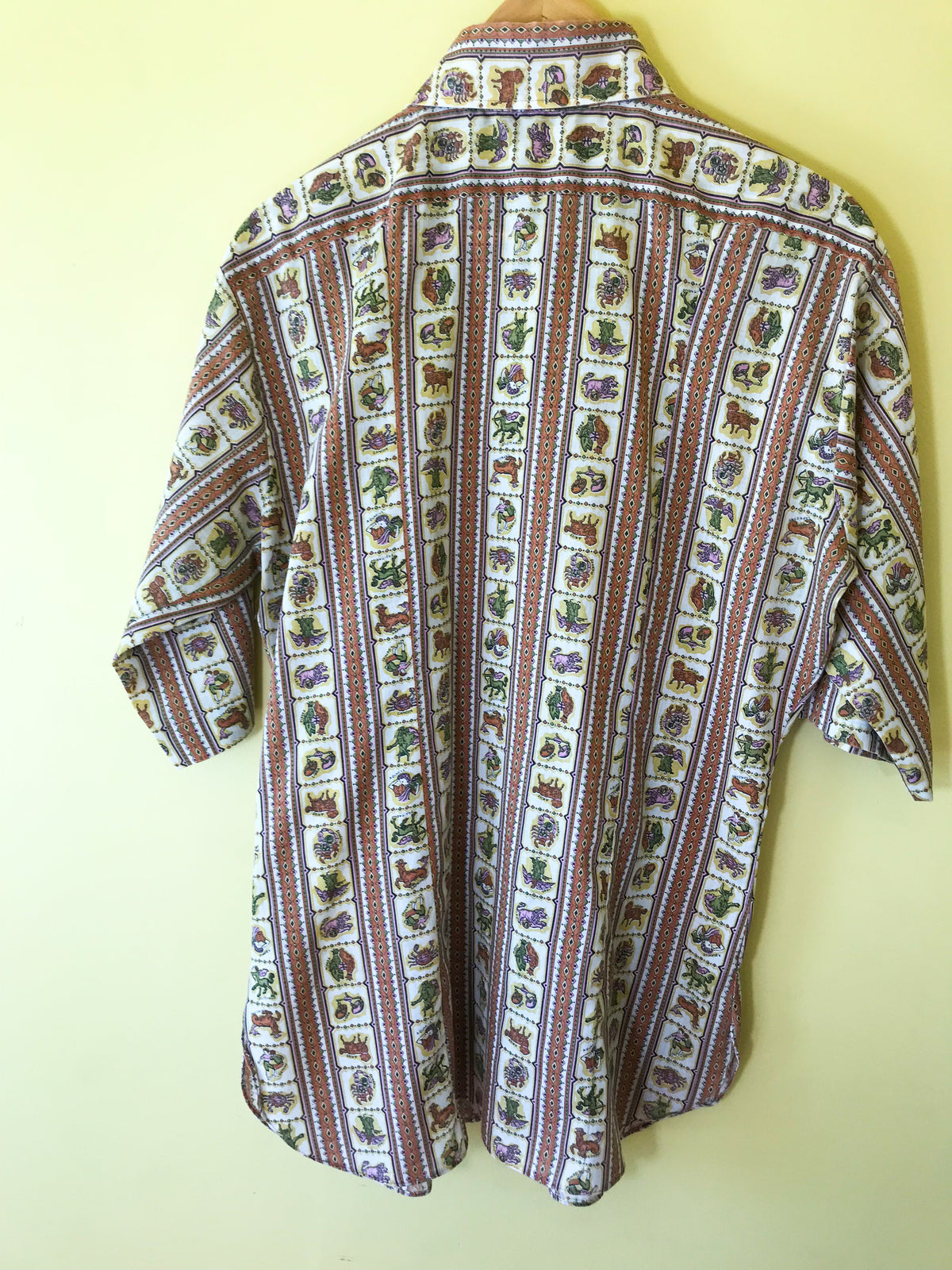 Men's Zodiac Button Up 1970's Shirt — vintage 1970s top in multicolour