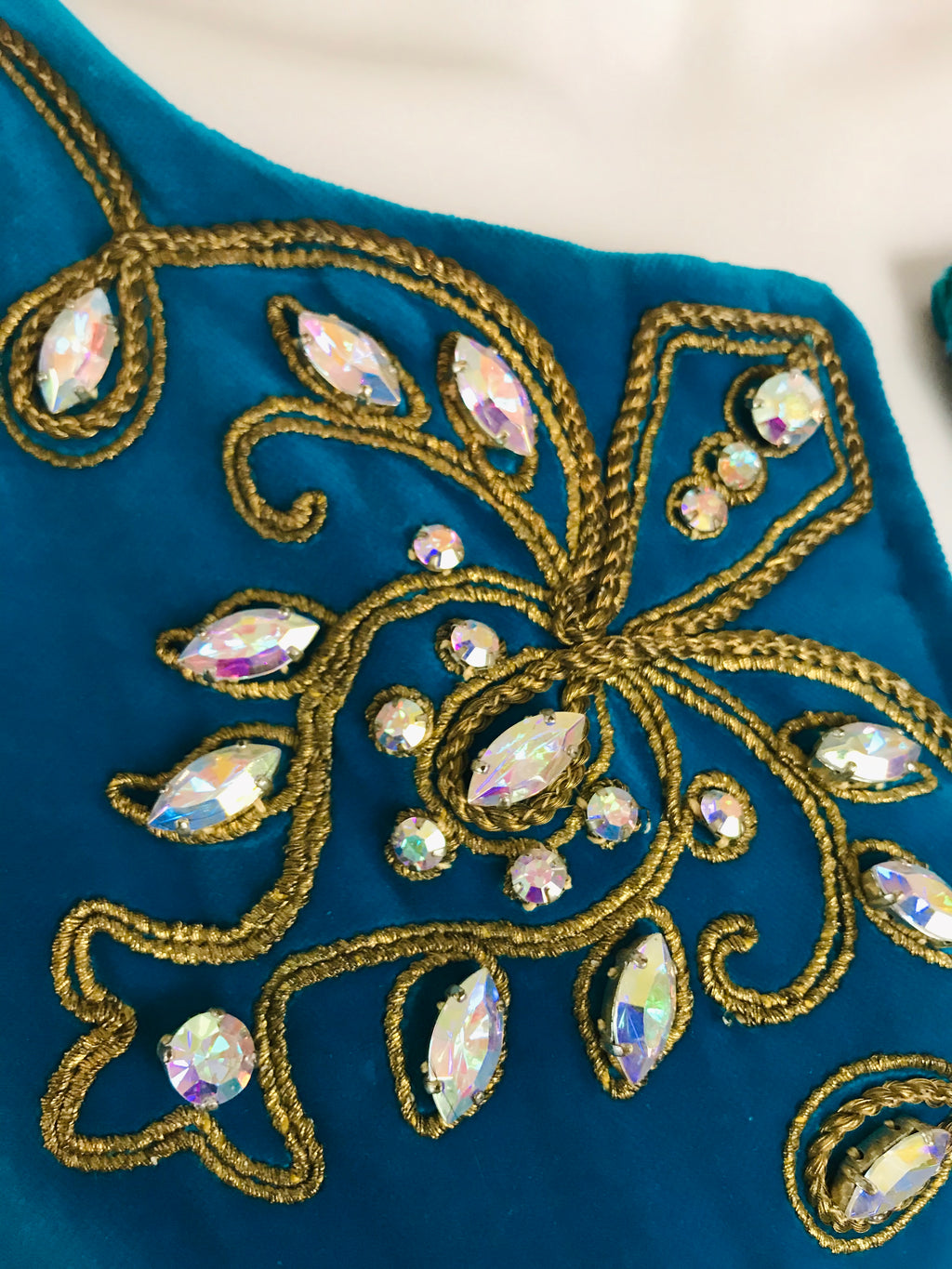 Turquoise High Priestess 1960s Bejeweled Velvet Caftan — vintage 1960s Malouf Design caftan in blue