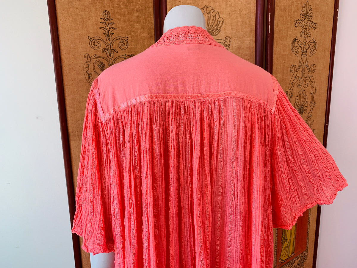 Pink Cotton Gauze Grecian Angel Sleeve Duster — vintage jacket in pink