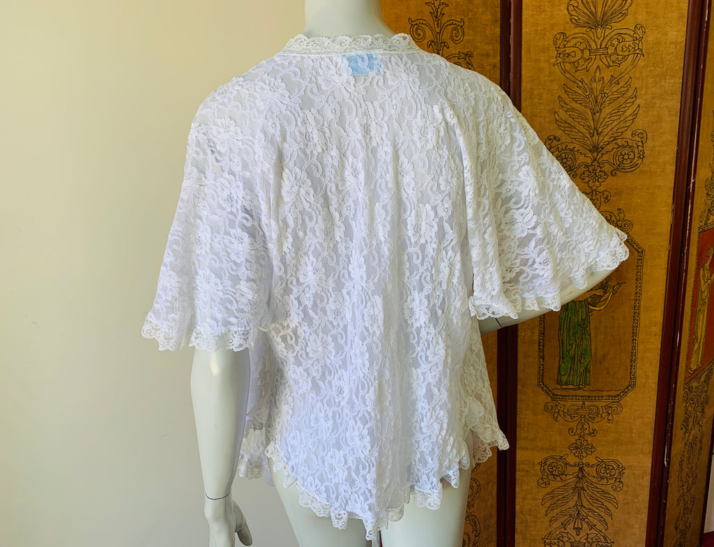 White Lace Angel Sleeve Mini Duster — vintage jacket in white