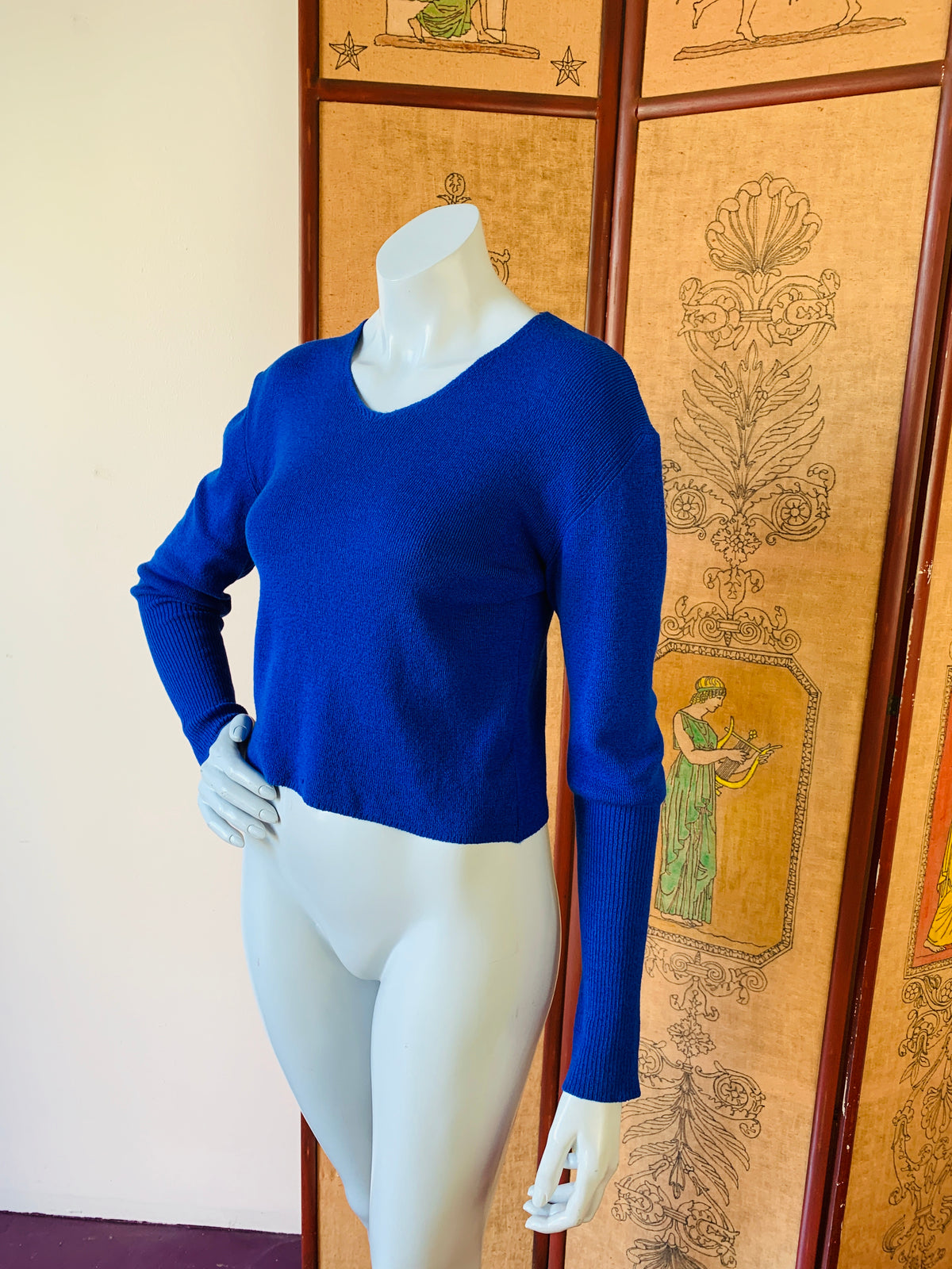 Emporio Armani Royal Blue Cropped Sweater — vintage 1980s Armani top in blue