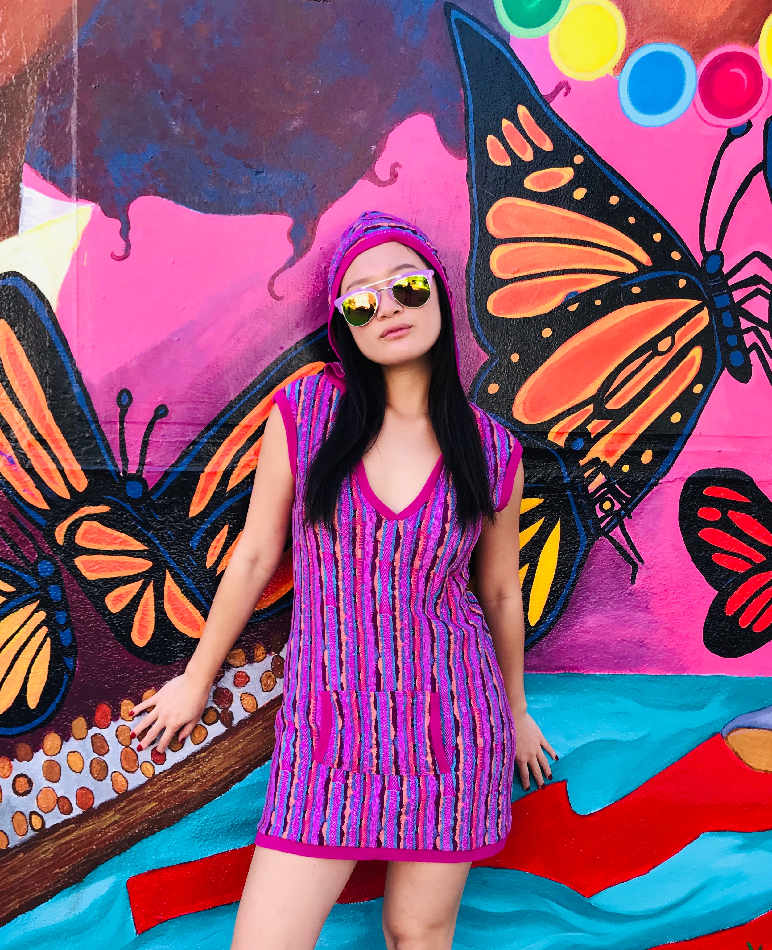 Coogi Pink Colorful Hooded Mini Dress — vintage 1990s Coogi dress in pink