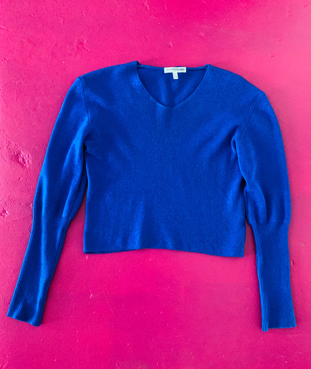 Emporio Armani Royal Blue Cropped Sweater — vintage 1980s Armani top in blue
