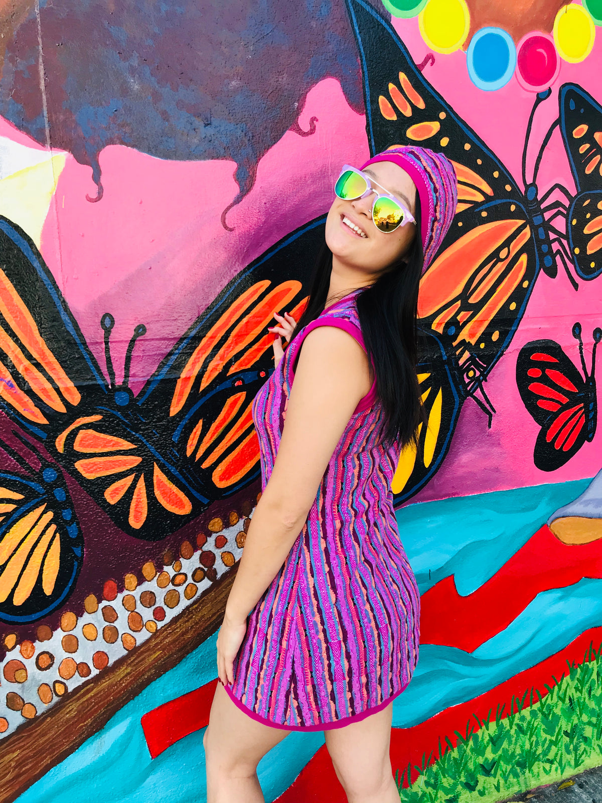 Coogi Pink Colorful Hooded Mini Dress — vintage 1990s Coogi dress in pink