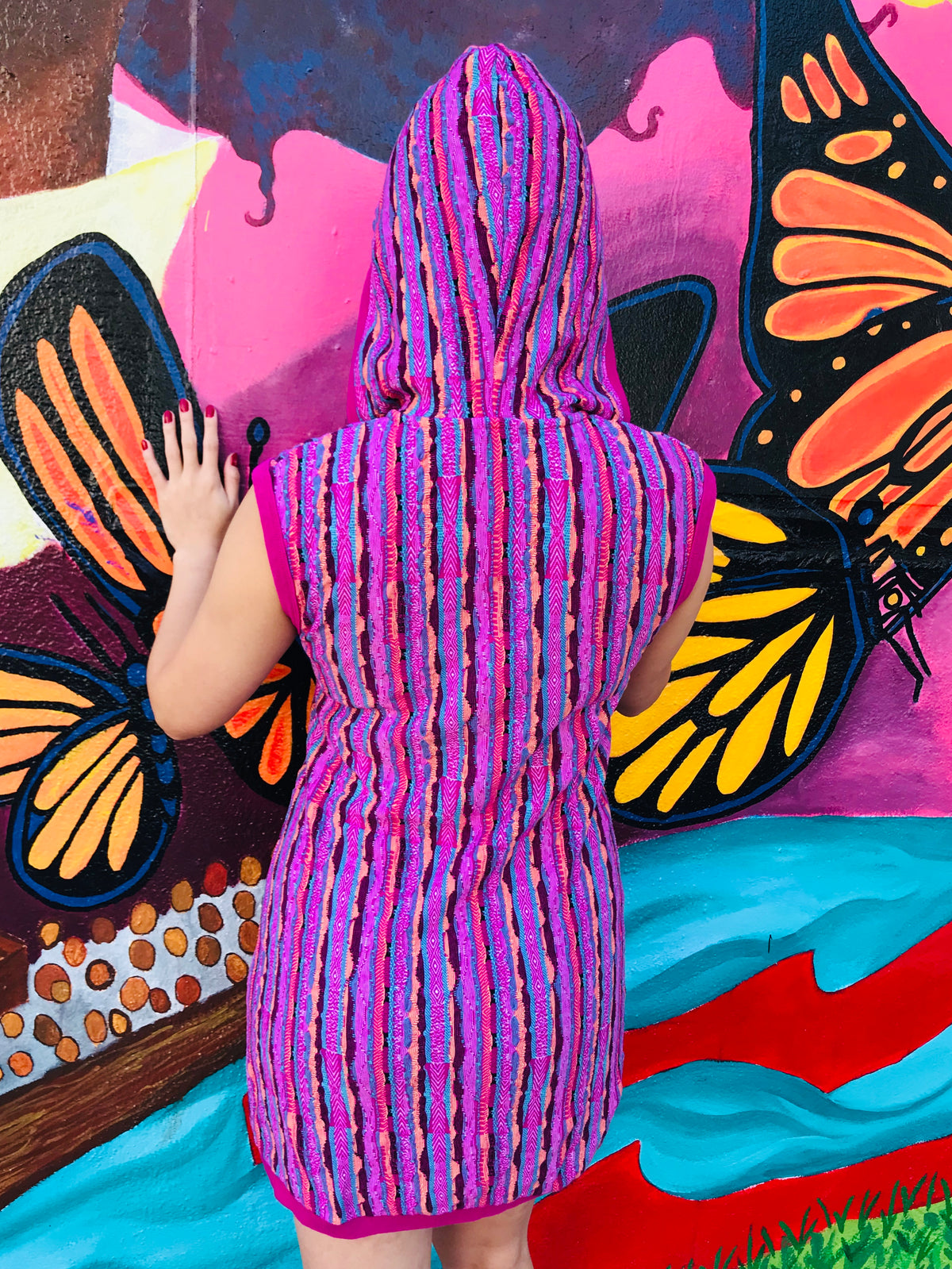 Coogi Pink Colorful Hooded Mini Dress — vintage 1990s Coogi dress in pink