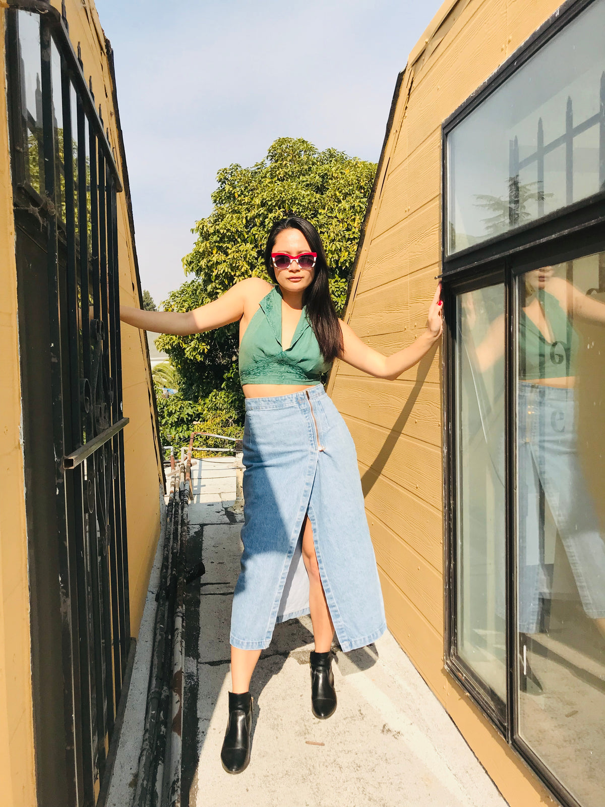 This vintage Guess denim maxi skirt completes any look!  If you're a hypebae don't snooze on this one! Sold in excellent condition at Empress Vintage in Berkeley, CA.