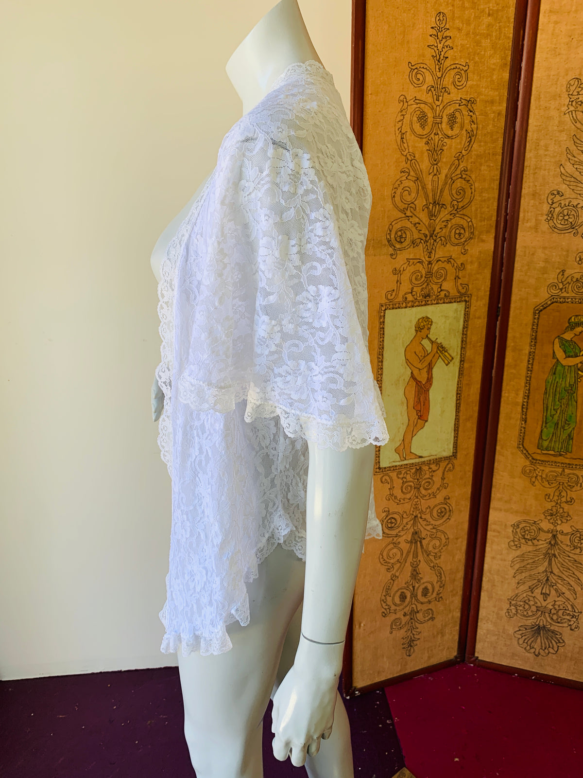 White Lace Angel Sleeve Mini Duster — vintage jacket in white