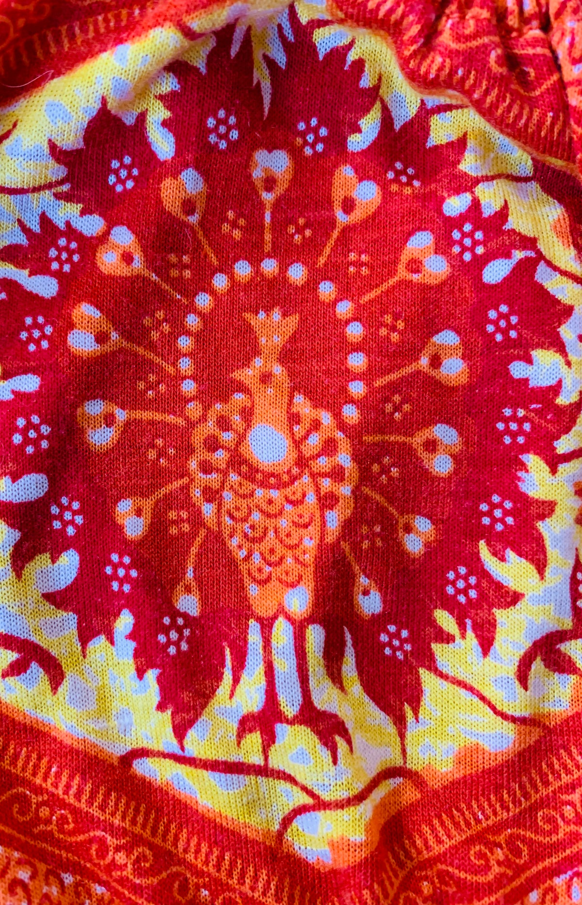 Peacock Print Firey Orange Crop Top — vintage top in orange
