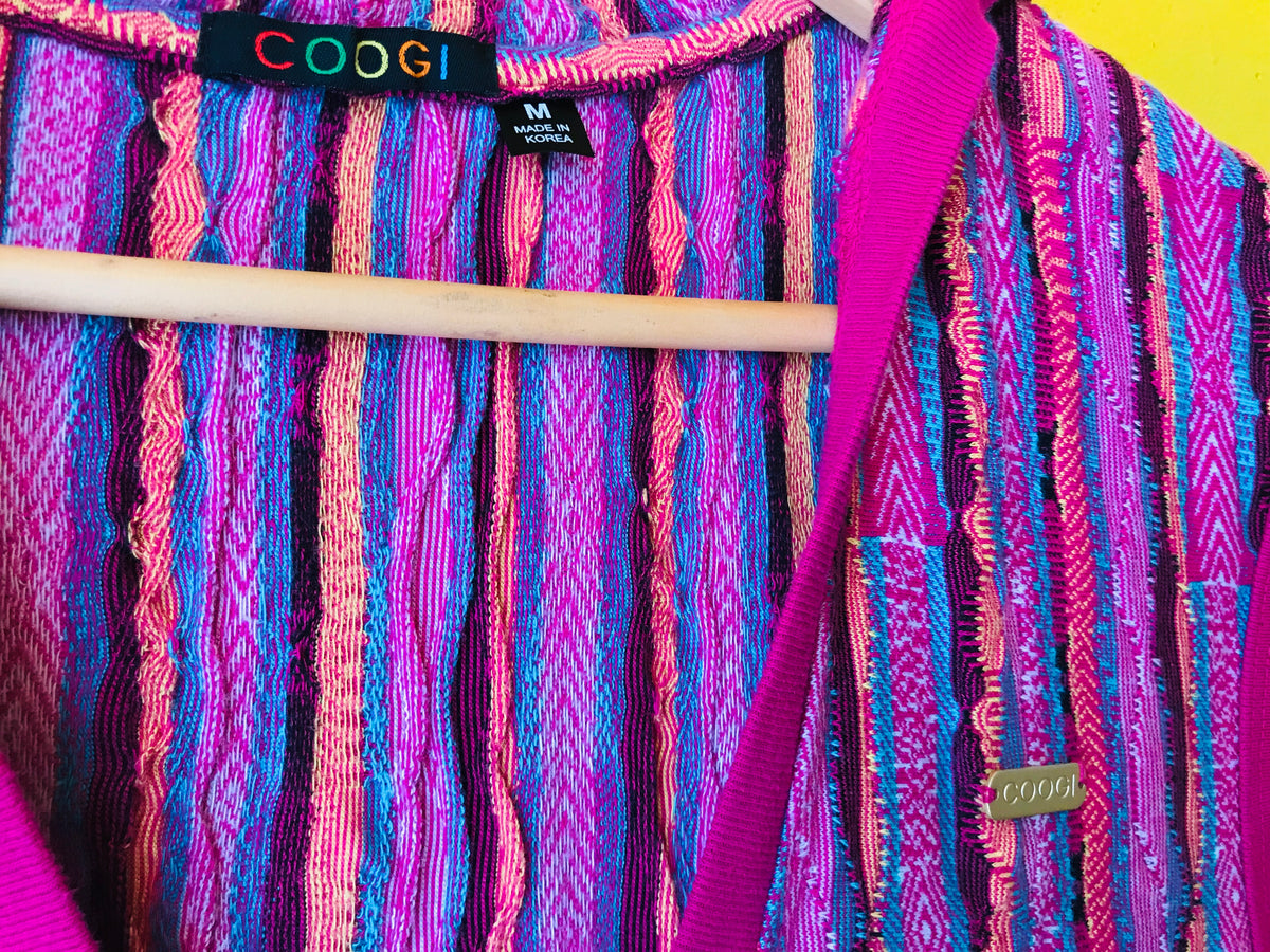 Coogi Pink Colorful Hooded Mini Dress — vintage 1990s Coogi dress in pink