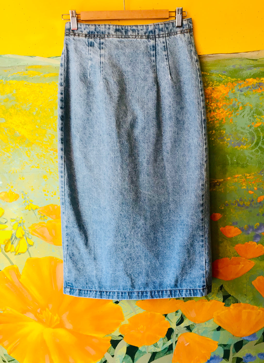 Guess Vintage Denim Maxi Skirt w/ Side Zipper & Slit — vintage Guess bottoms in blue