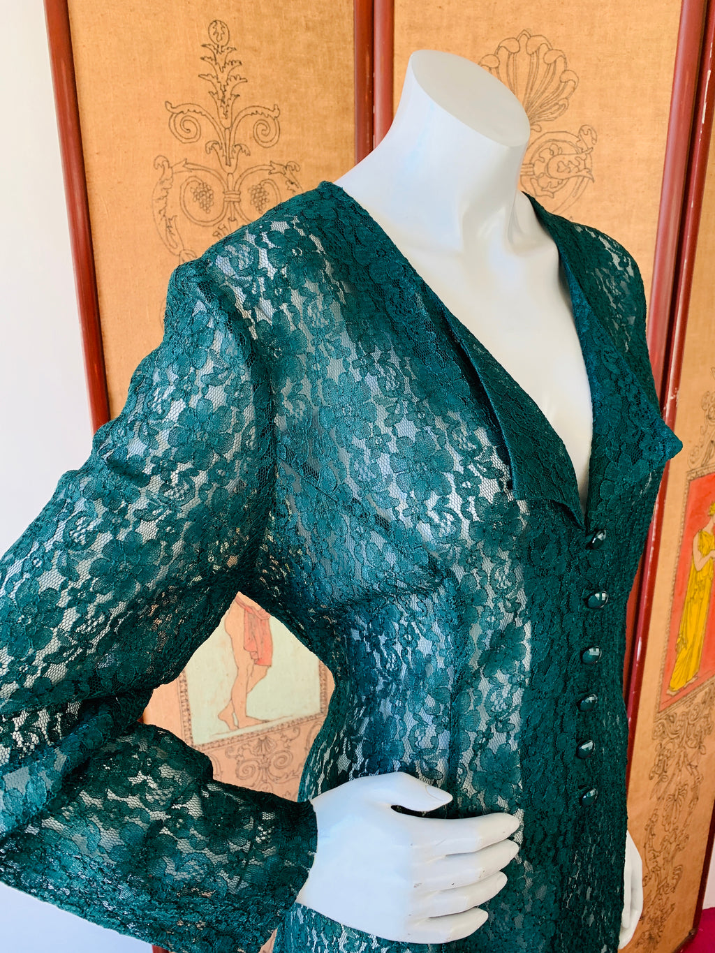 Forest Green Lace Up Back Full Lace Maxi Dress — vintage 1990s dress in green