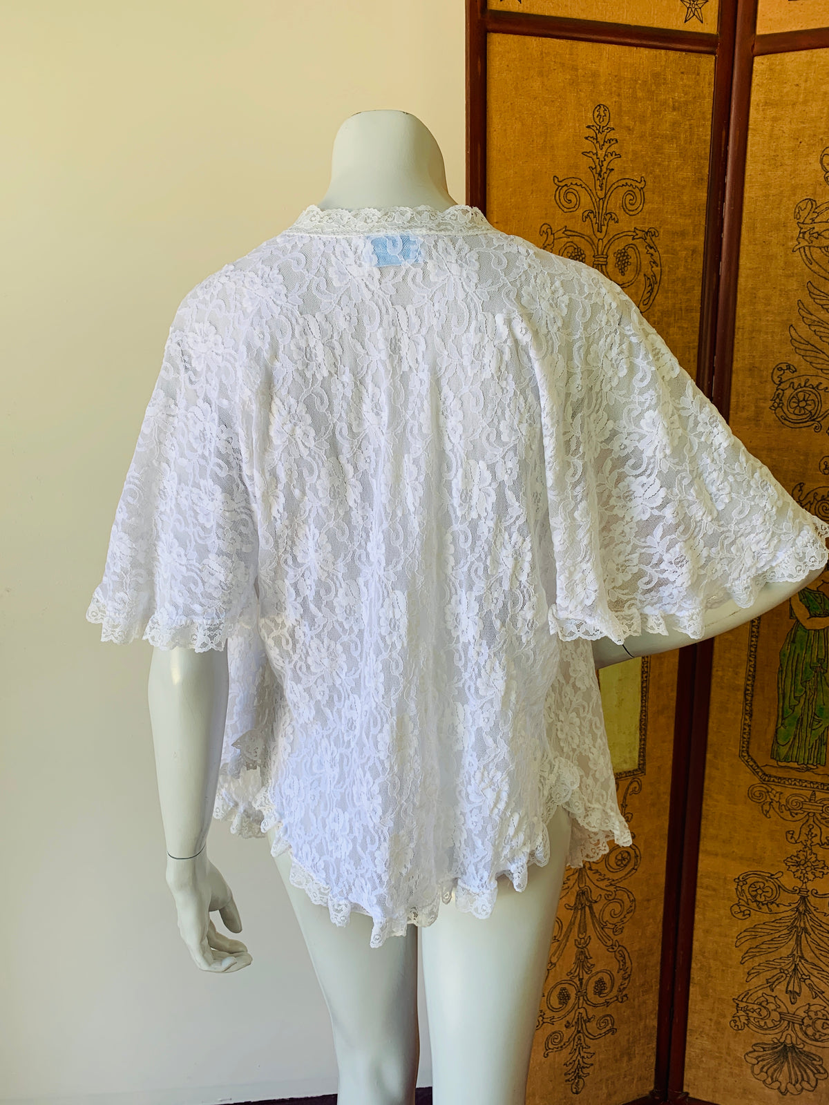 White Lace Angel Sleeve Mini Duster — vintage jacket in white