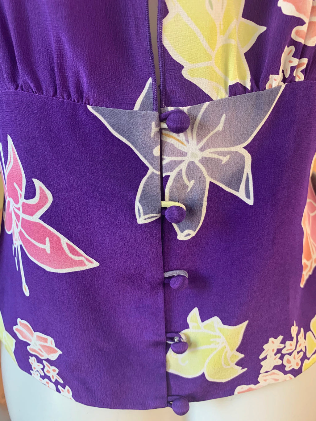 Anna Sui Purple Silk Floral Kimono Blouse — vintage Anna Sui top in purple
