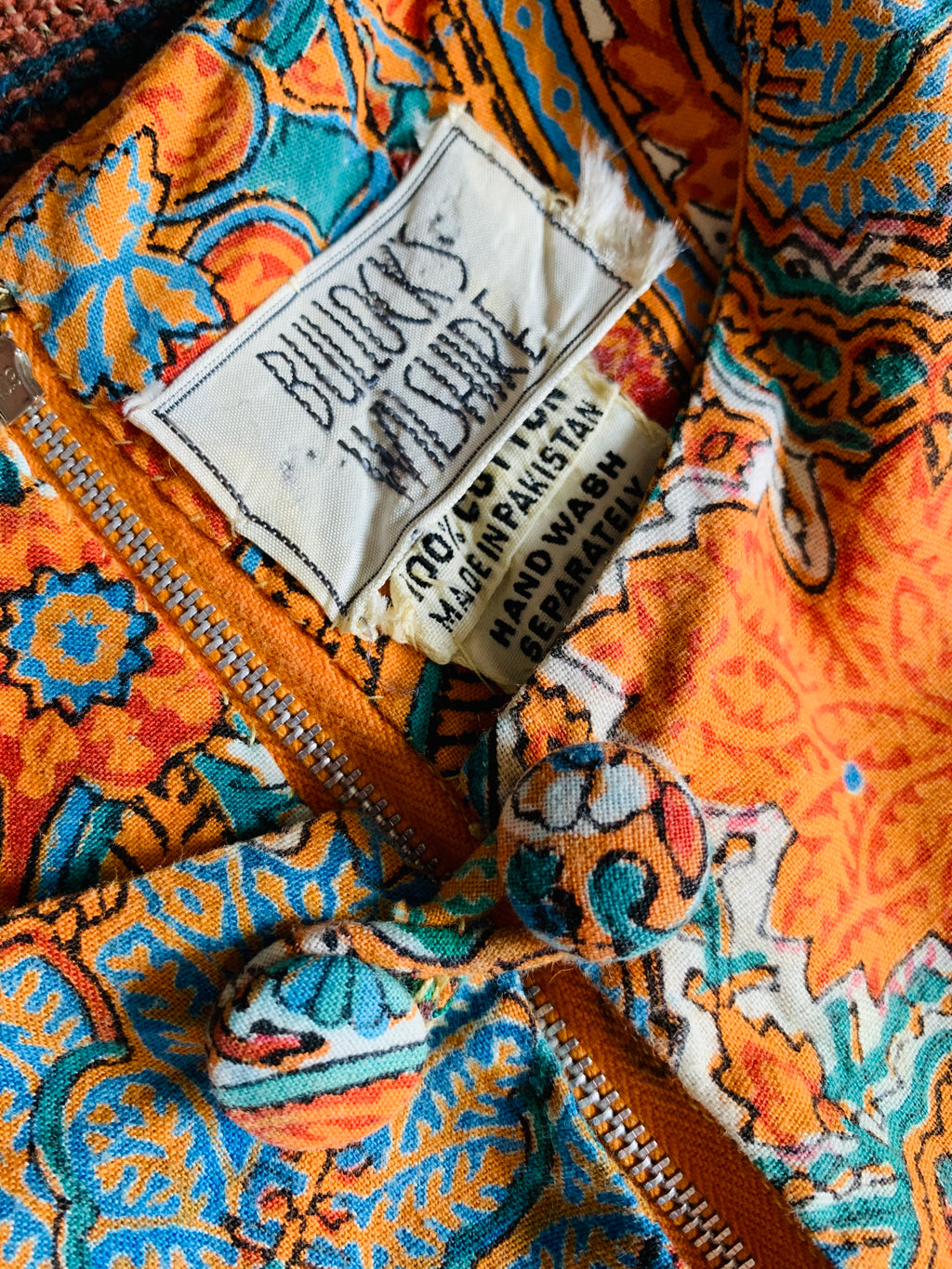 1970s Block Print Cotton Paisley Caftan — vintage 1970s dress