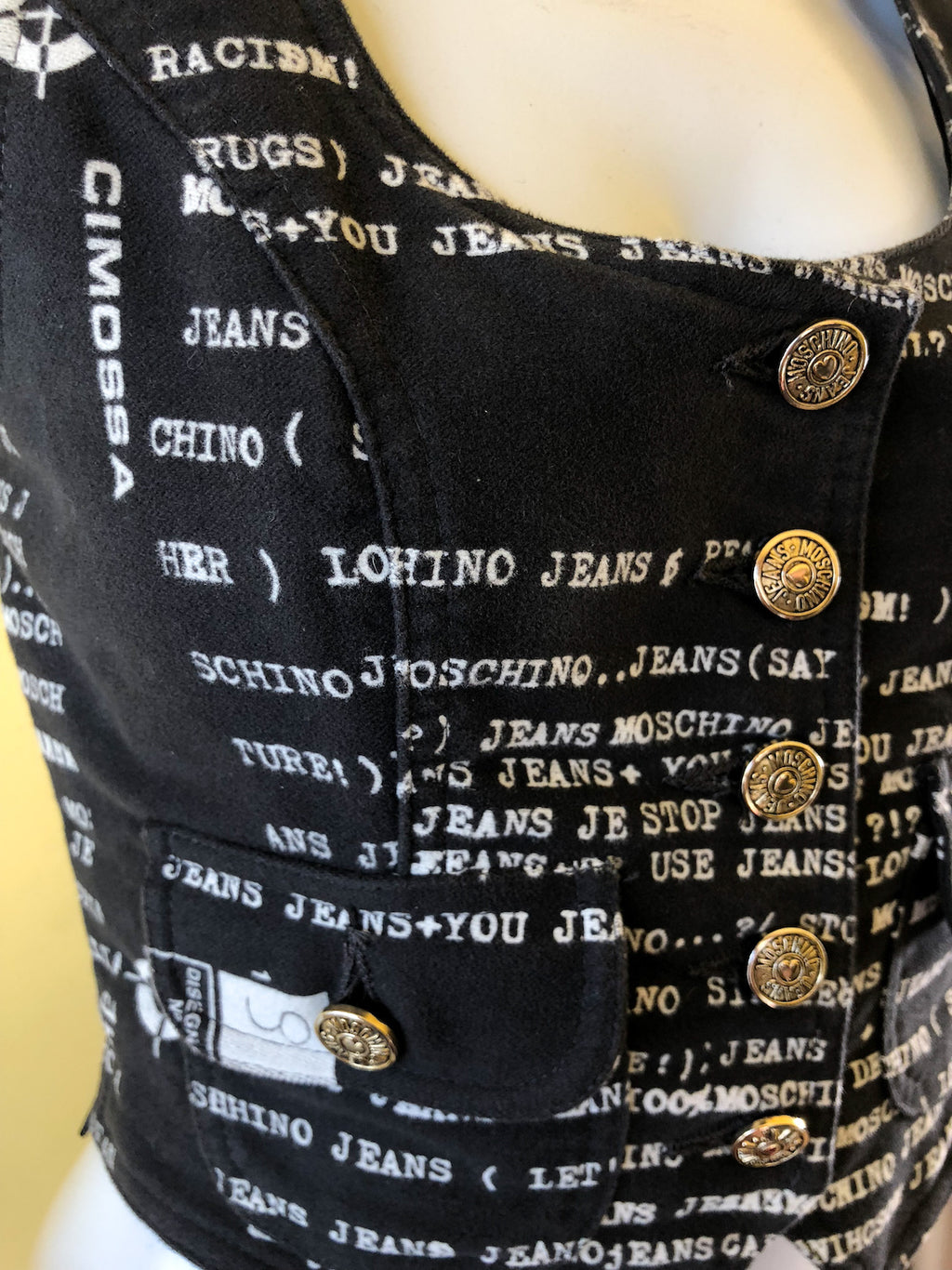 Moschino Graphic Print Vest — vintage Moschino top in black, white