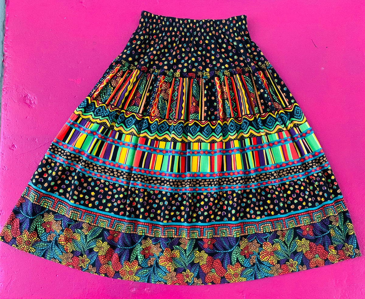 Colorful Wild Print Rayon High Waisted Skirt — vintage bottoms