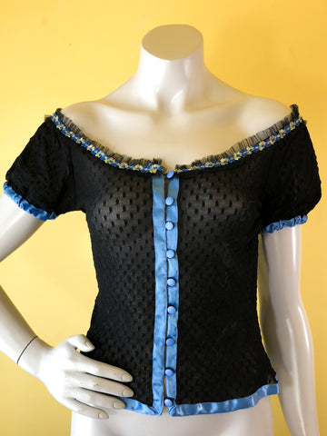 Mesh Lace Betsey Johnson Scoop Neck Blouse. Sold in excellent condition at Empress Vintage in Berkeley, CA.