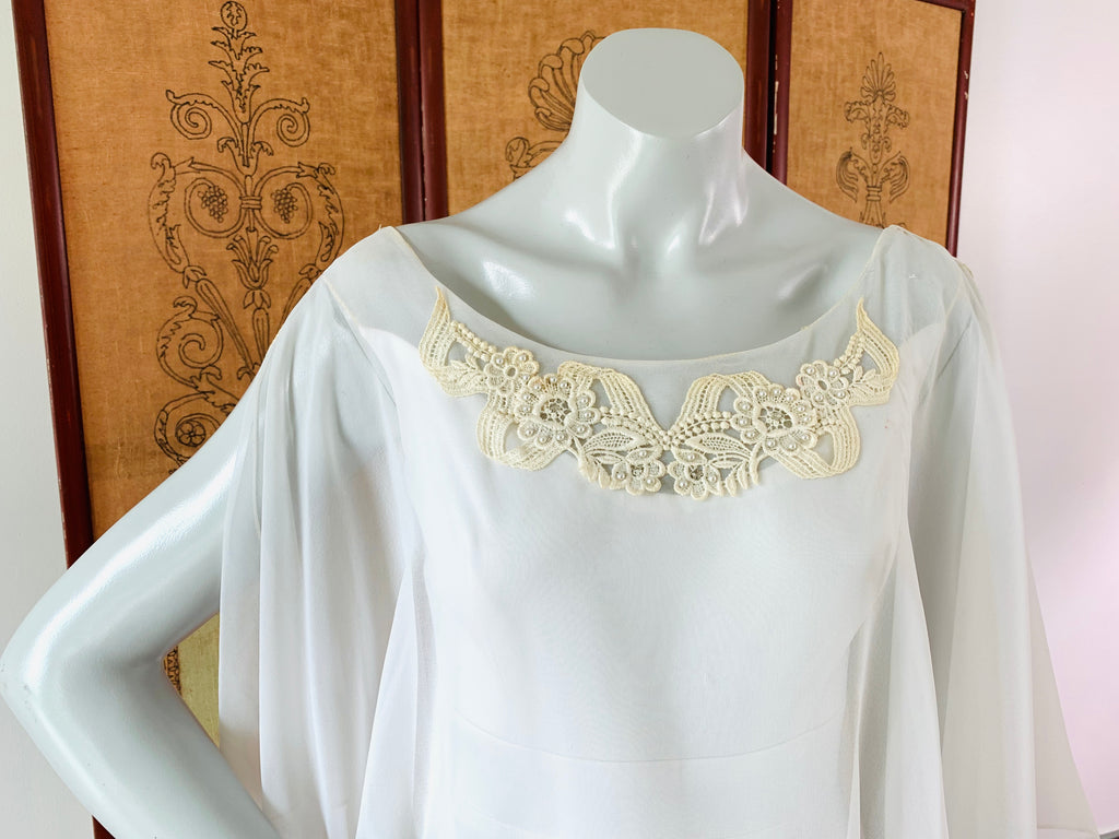 Ethereal White 1970s Maxi Dress — vintage 1970s dress in white
