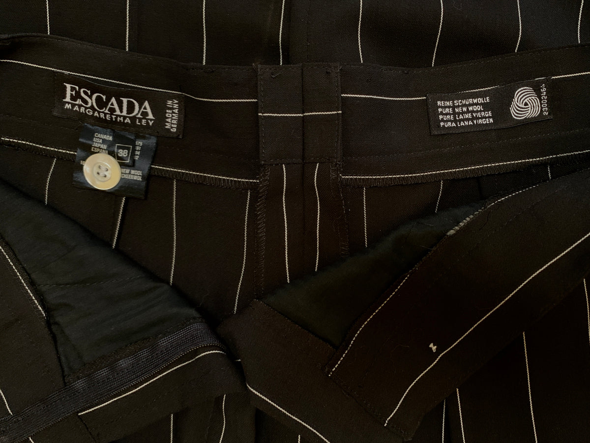 Black & White Pinstripe Escada Pants — vintage 1990s Escada bottoms in black, white