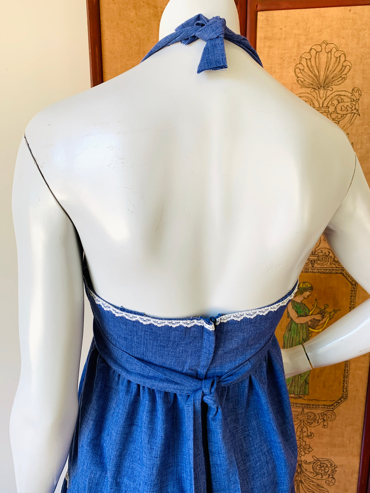 Blue 70s Tiered Halter Dress — vintage 1970s dress in blue