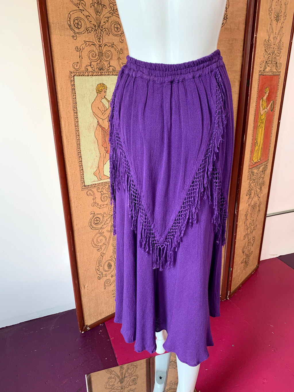 Purple Moroccan Fringe Skirt — vintage bottoms in purple