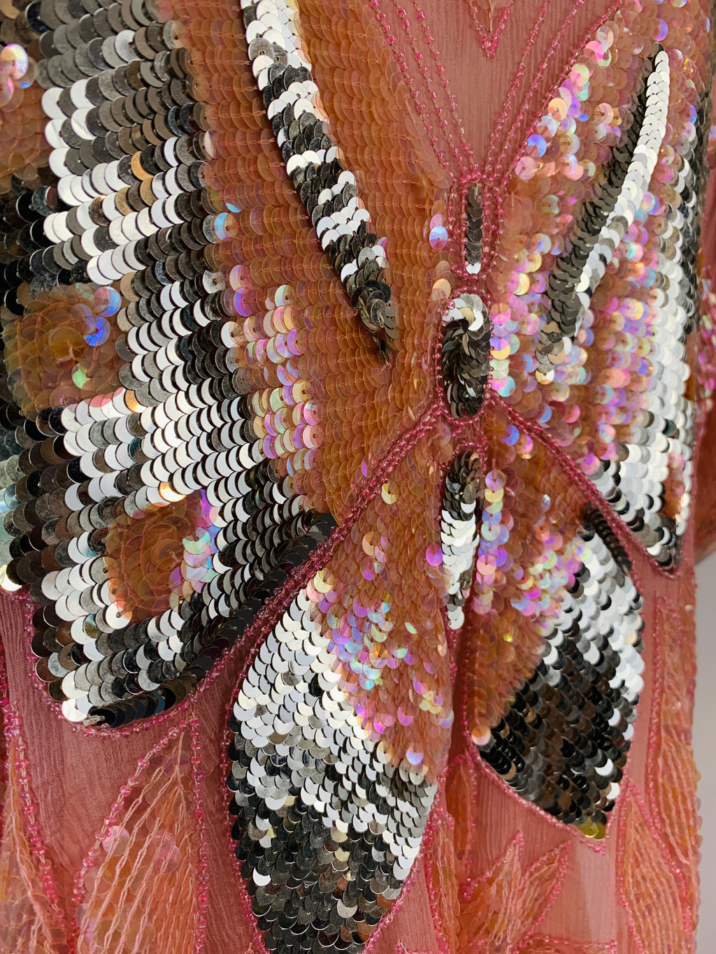Pink Sequin Butterfly Silk Blouse — vintage 1980s top in pink