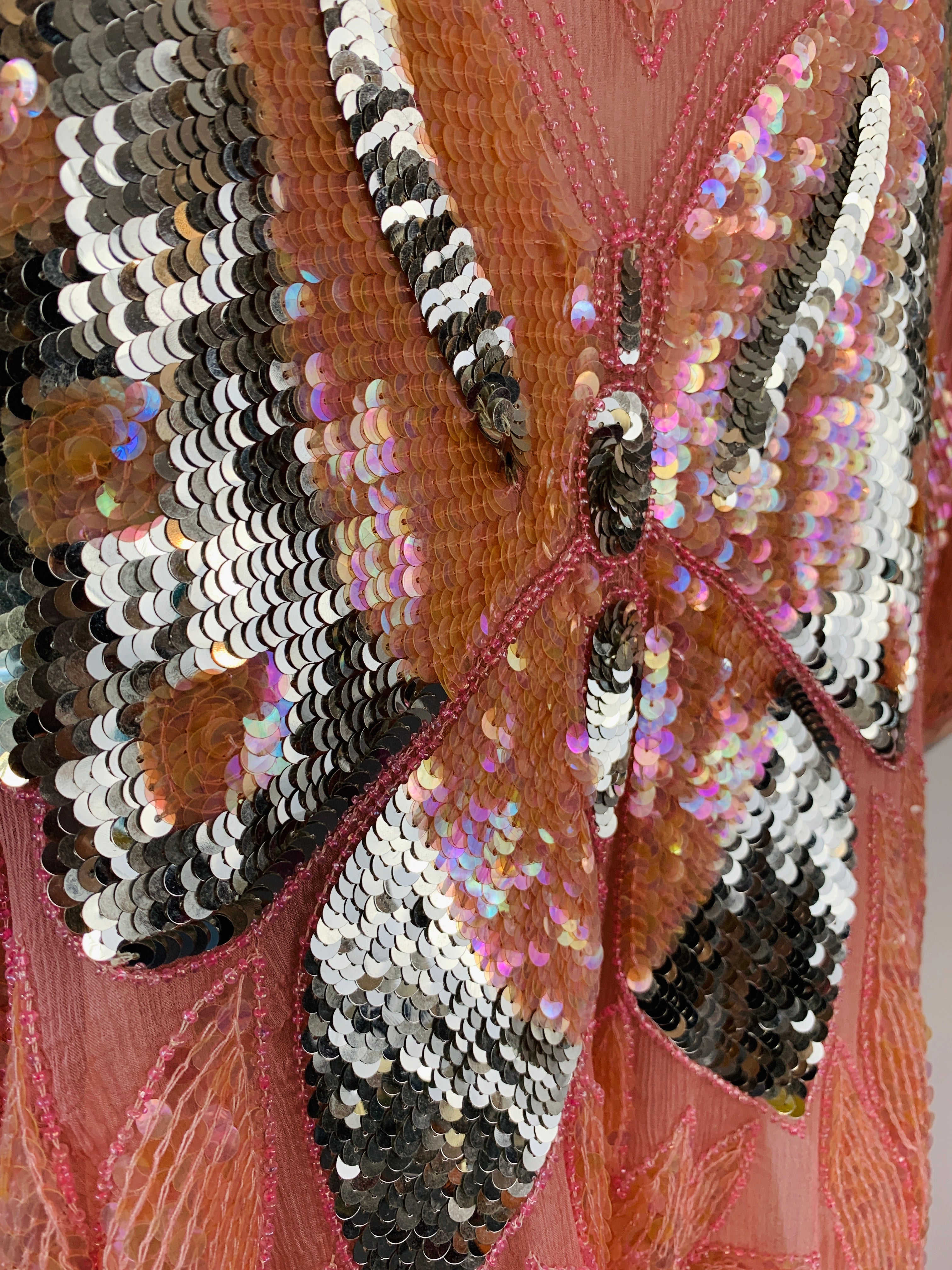 Pink Sequin Butterfly Silk Blouse — vintage 1980s top in pink