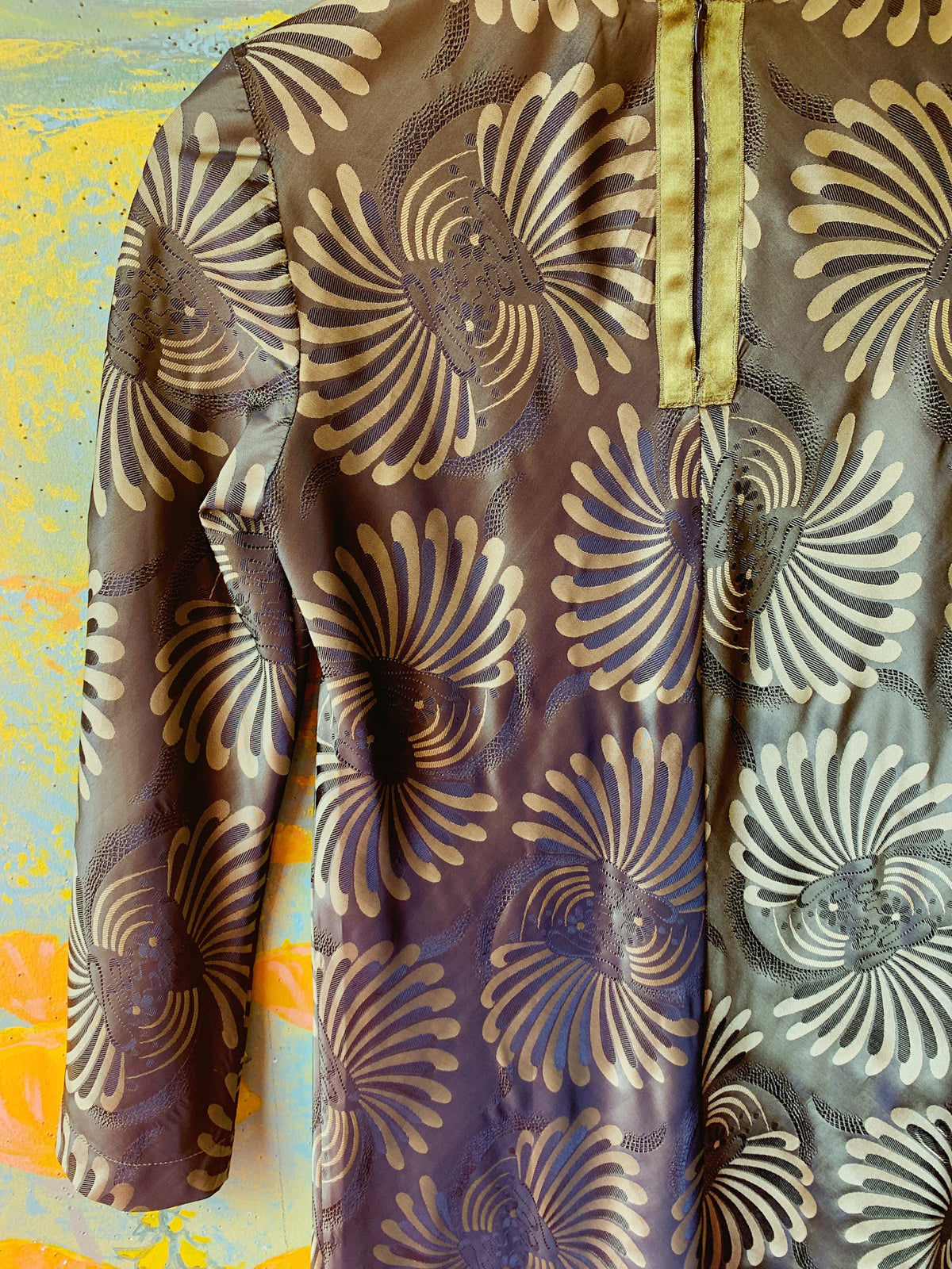 Psychedelic Metallic Olive "See by Chloé" Shift Dress — vintage 1990s dress in green, multicolour