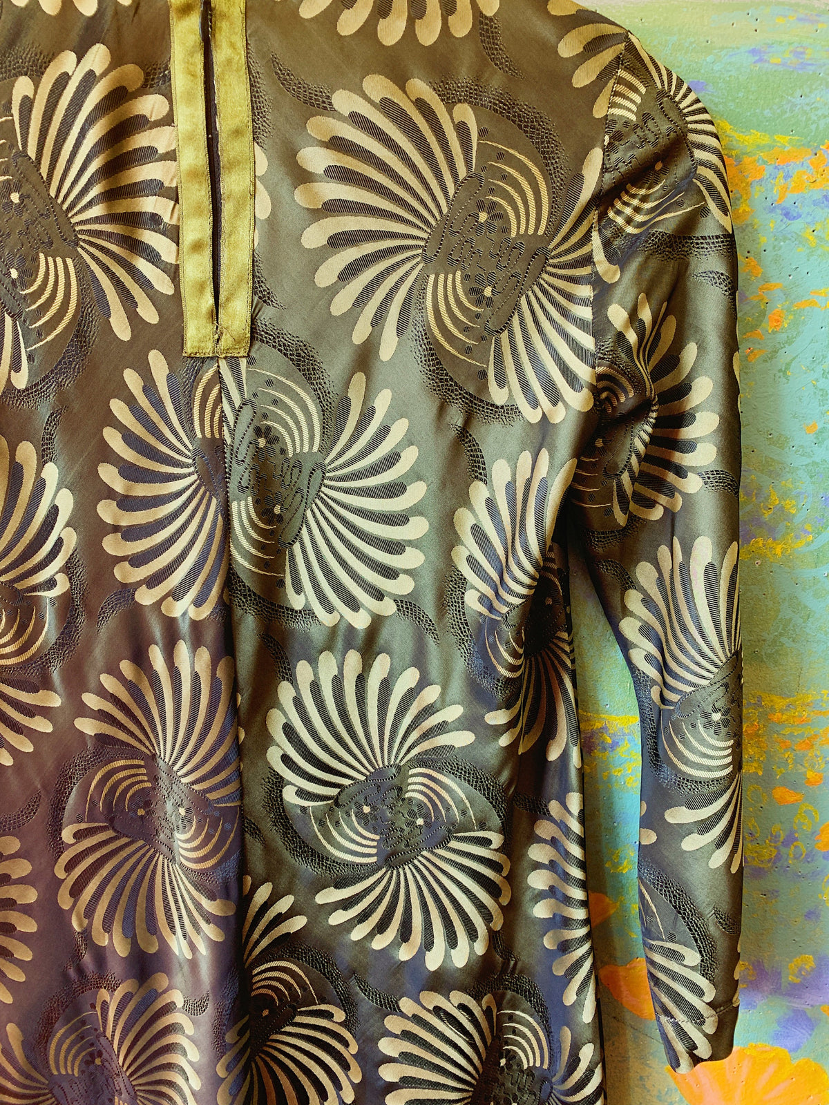 Psychedelic Metallic Olive "See by Chloé" Shift Dress — vintage 1990s dress in green, multicolour