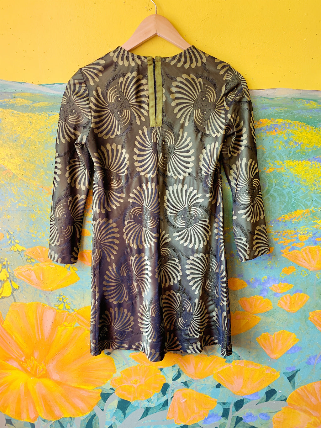 Psychedelic Metallic Olive "See by Chloé" Shift Dress — vintage 1990s dress in green, multicolour