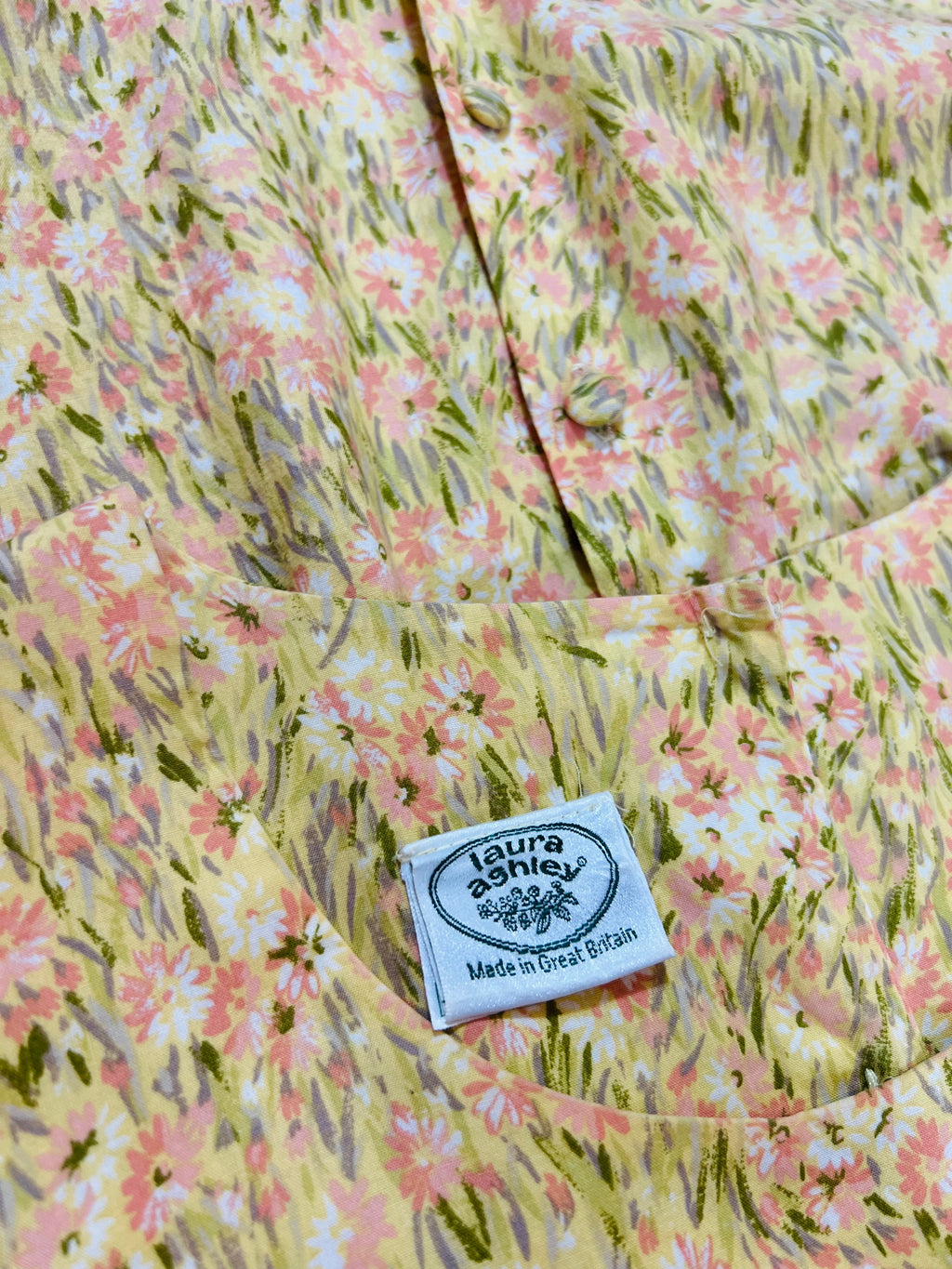 Laura Ashley Pink & Yellow Floral Button Up Maxi Dress — vintage Laura Ashley dress in pink, yellow