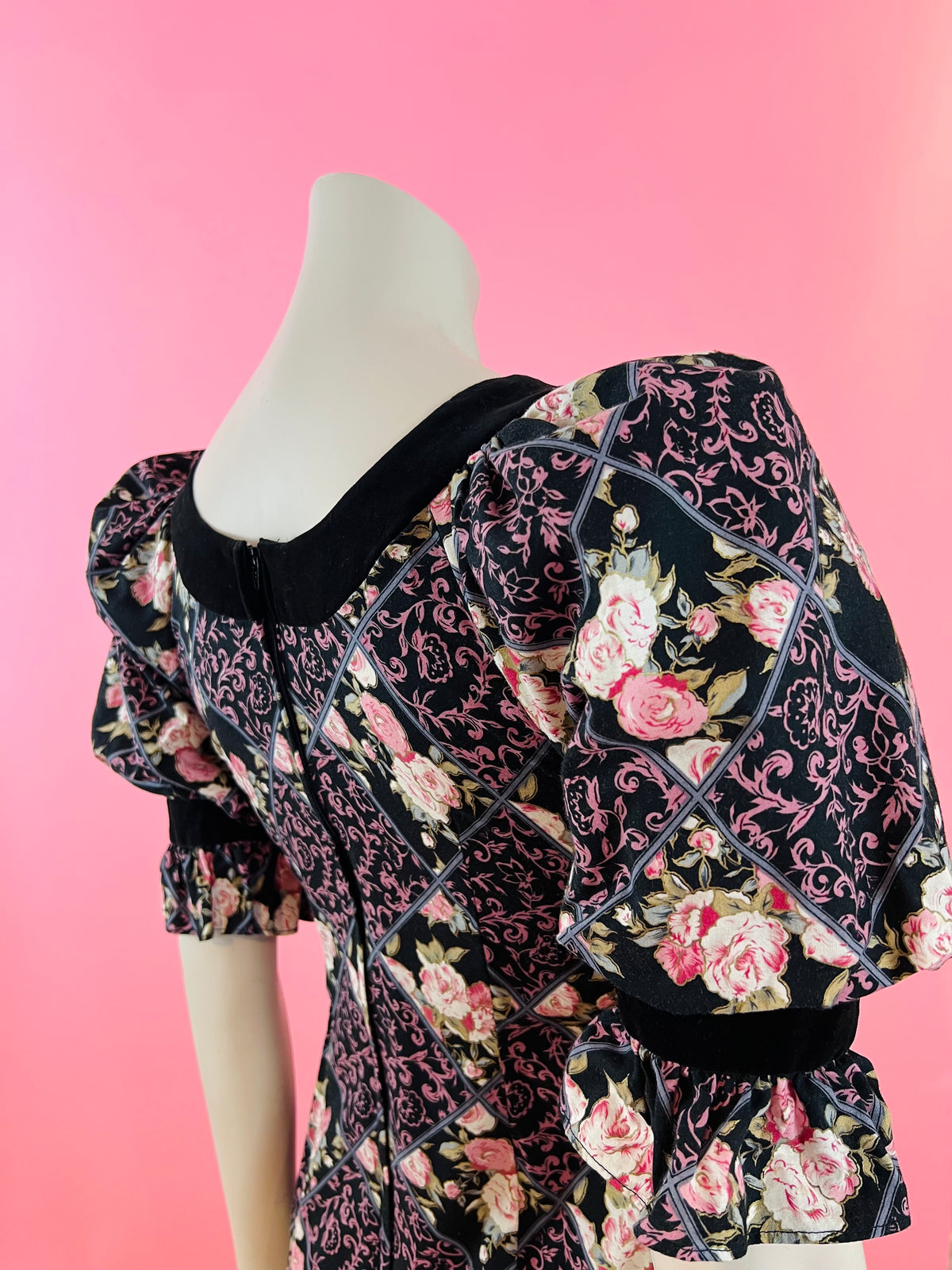 Liberty House Puff Sleeve Romantic Rose Print Dress — vintage 1970s Sun Babies for Liberty House dress in pink