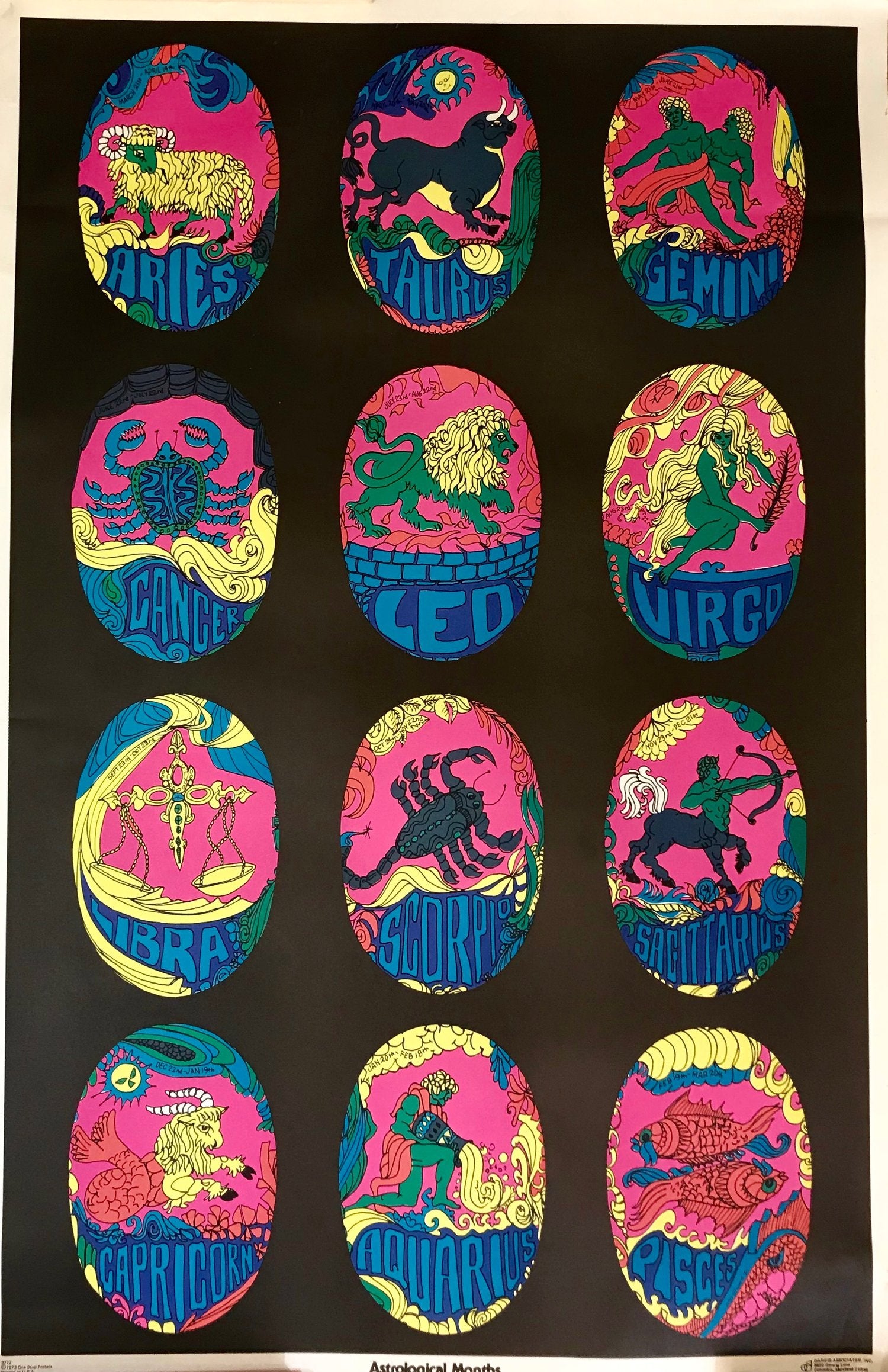 Neon Zodiac Astrology Poster from 1973! Only available at Empress Vintage in Berkeley, CA.