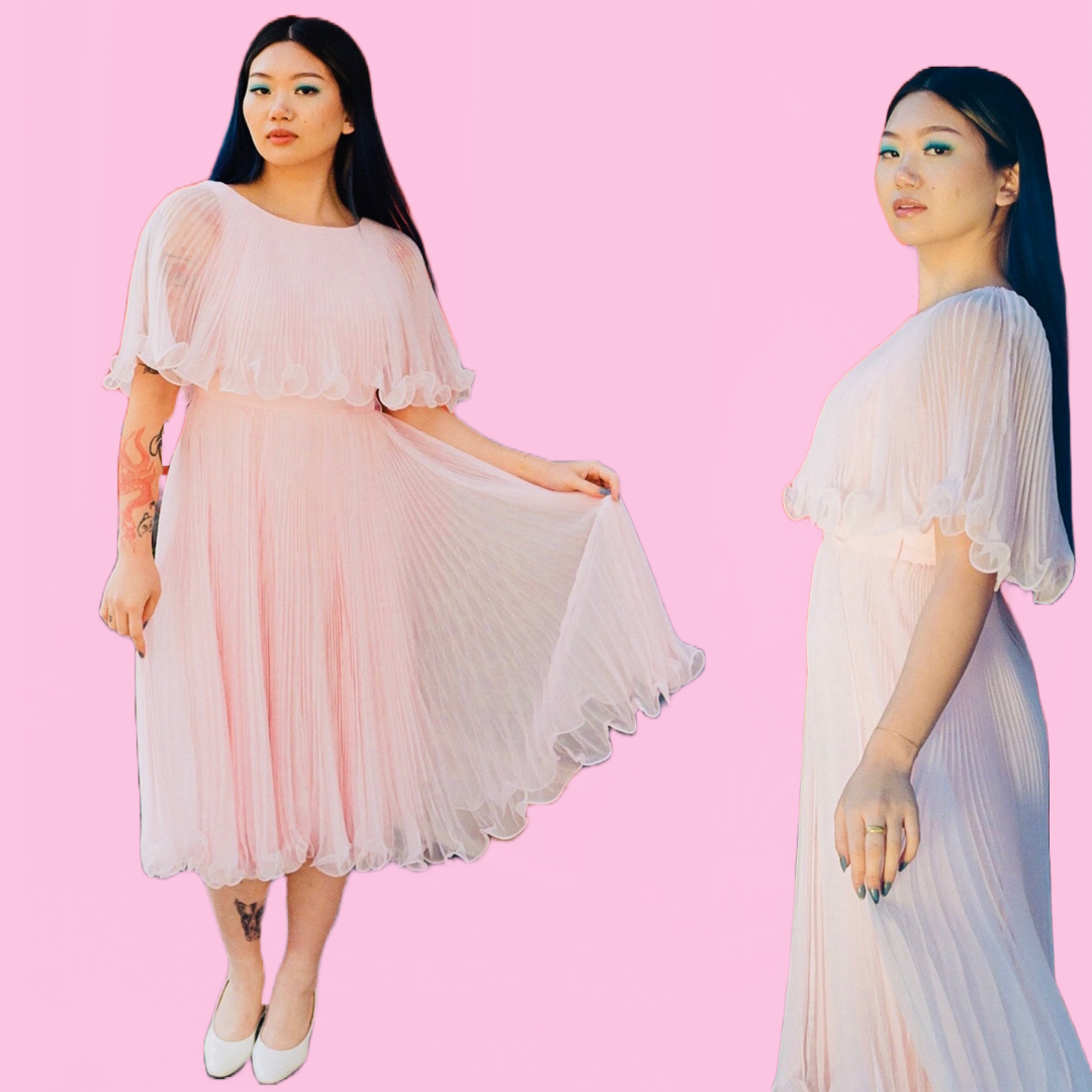 Jack Bryan 1960s Pink Pleated Dress — vintage 1960s Jack Bryan dress in pink