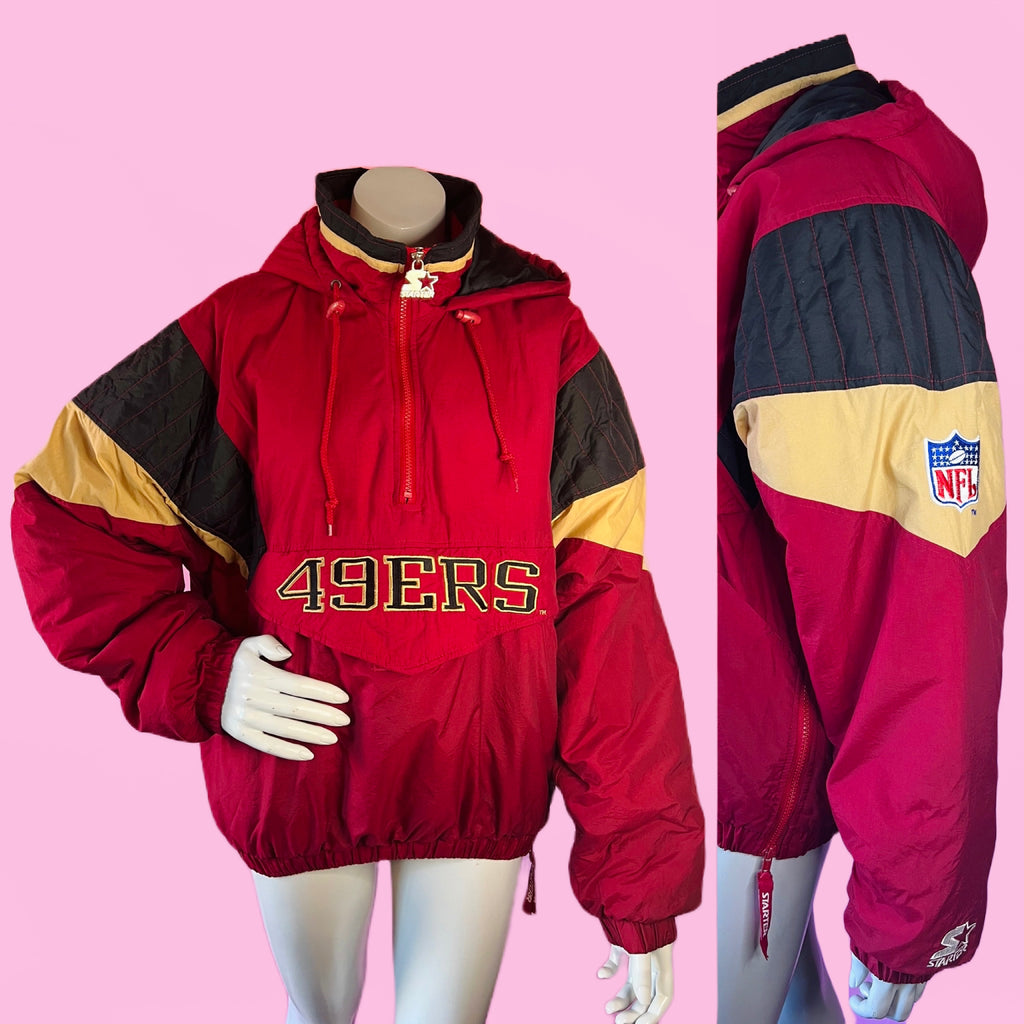 49ers 90s Burgundy Puffy Starter Jacket — vintage 1990s Starter jacket
